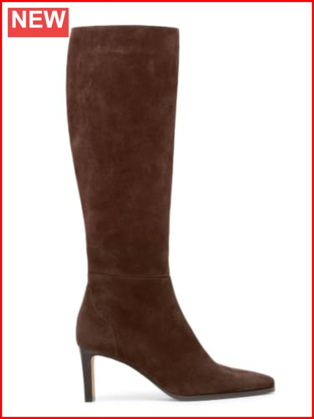 Faux Suede Knee High Boots Pointed Toe Stacked Heel Side Zip Dress Boots